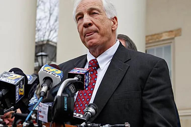 Jerry Sandusky speaks to the media at the Centre County Courthouse on Friday. (Alex Brandon/AP)