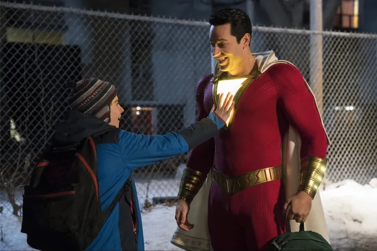 JACK DYLAN GRAZER as Freddy Freeman and ZACHARY LEVI as Shazam in New Line Cinema's action adventure "SHAZAM!," a Warner Bros. Pictures release.
