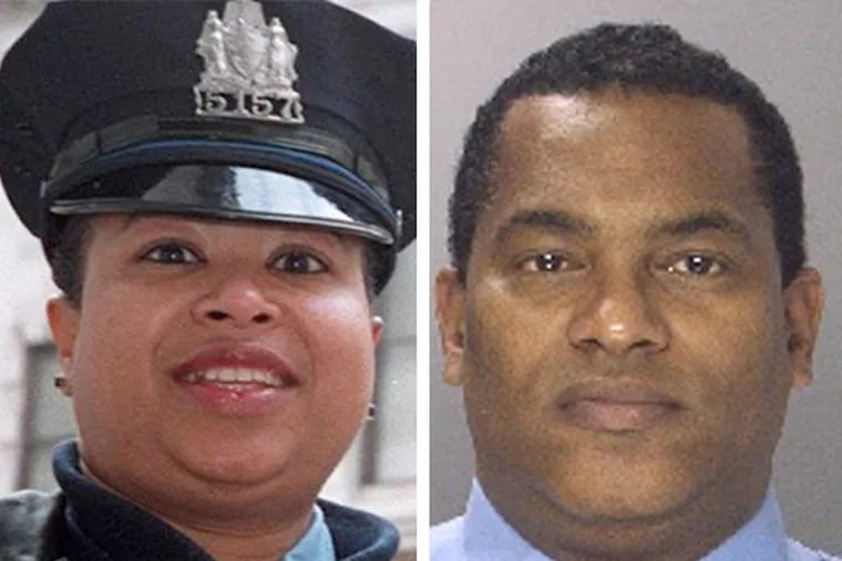 Former Police Lt. Aisha Perry (left) and former Officer George Suarez are accused in Common Pleas Court of theft of services and related charges. Prosecutors say they siphoned off electricity, gas, and water service.