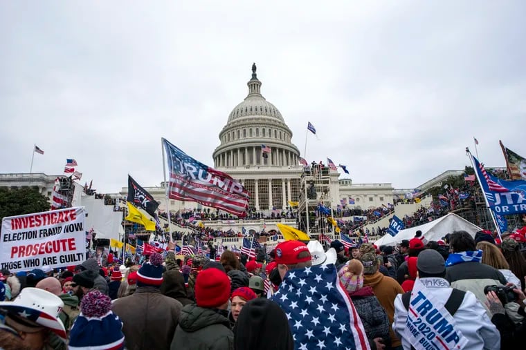Rioters loyal to then-President Donald Trump rallying at the U.S. Capitol in Washington on Jan. 6, 2021.