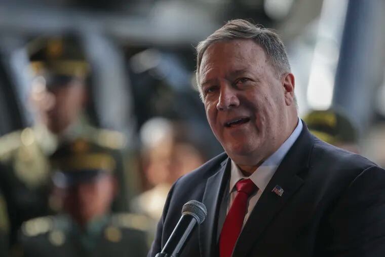 U.S. Secretary of State Mike Pompeo speaks during a visit to an anti-narcotics police base in Bogota, Colombia, Tuesday, Jan. 21, 2020.