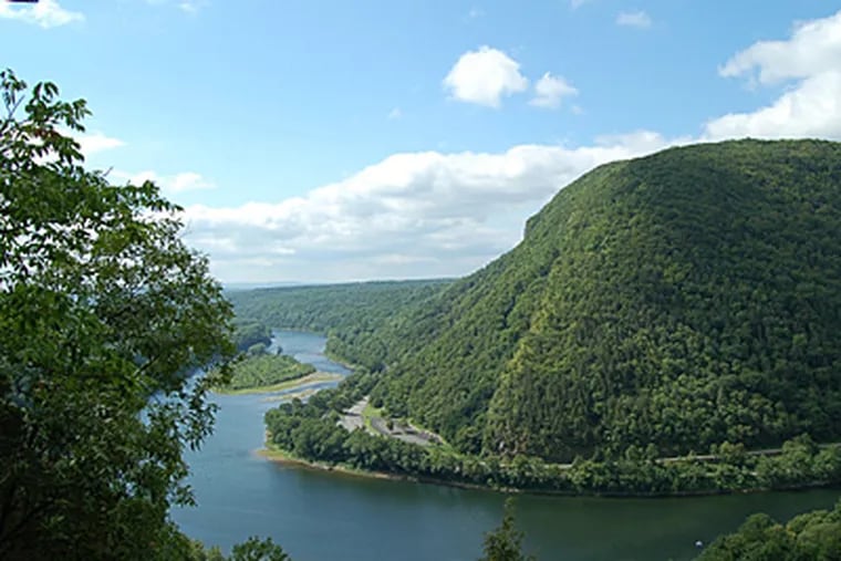 The Delaware Water Gap and the Delaware River. The Delaware River Basin Commission is considering a request for withdrawal of water for natural gas activities at a site on a tributary well upstream from the Water Gap.  (National Park Service)