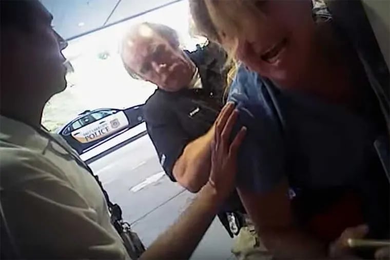 A Salt Lake City police detective handcuffed a nurse after she prevented him from collecting blood from an unconscious patient.