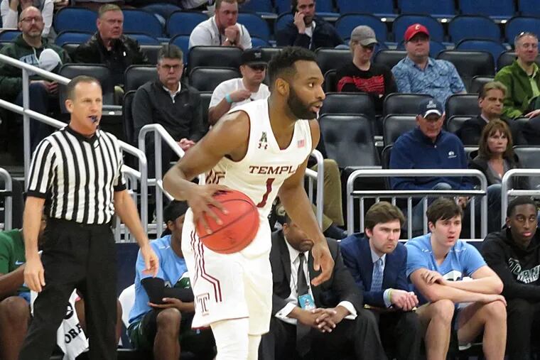 Temple point guard Josh Brown, tied the school career mark for games played (137) in the Owls opening 82-77 American Athletic Conference Tournament win over Tulane at the Amway Center in Orlando