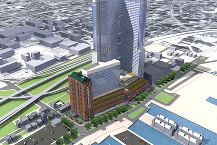 The proposed World Trade Center on the Delaware River. Developers of the 20-year-old project are suing over a 2006 height limit that covered the Old City site.
