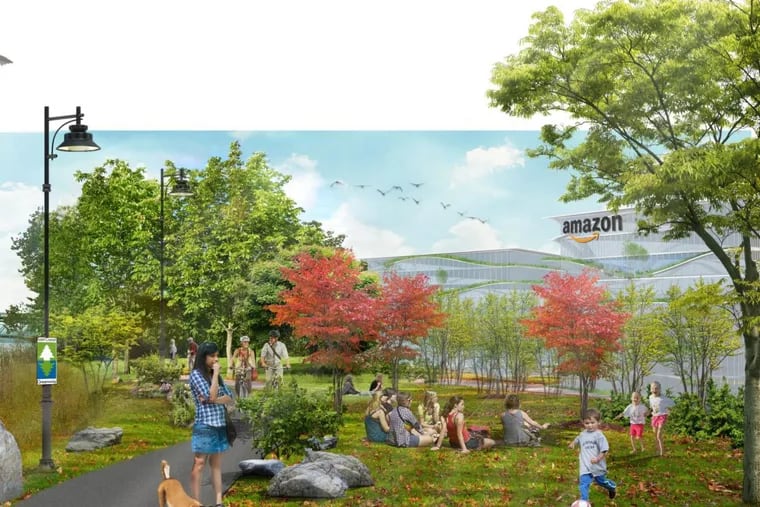 Artist's conceptual rendering of Amazon headquarters on Bristol Township's Delaware River waterfront, from headquarters bid submission.