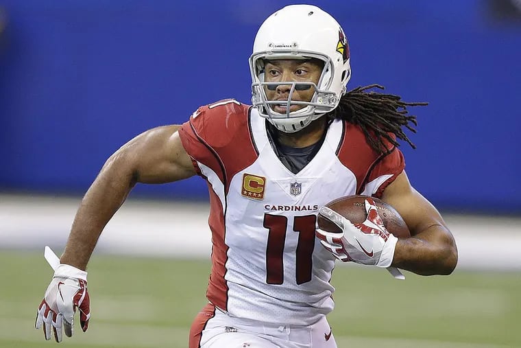 In this Sunday, Sept. 17, 2017, file photo, Arizona Cardinals’ Larry Fitzgerald runs during the first half of an NFL football game against the Indianapolis Colts in Indianapolis.