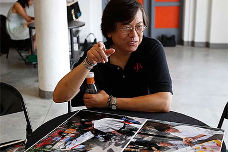 Corky Lee (above), a New York-based photographer, discusses his work as he prepares for his Philly exhibit, which will include his iconic photo  of a Chinese American protester with police in New York . (David Maialetti / Staff Photographer)