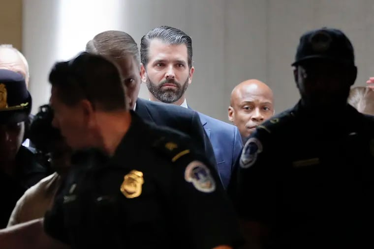 Donald Trump Jr., the son of President Donald Trump, arrives to meet privately with members of the Senate Intelligence Committee on Capitol Hill on Washington, Wednesday, June 12, 2019.