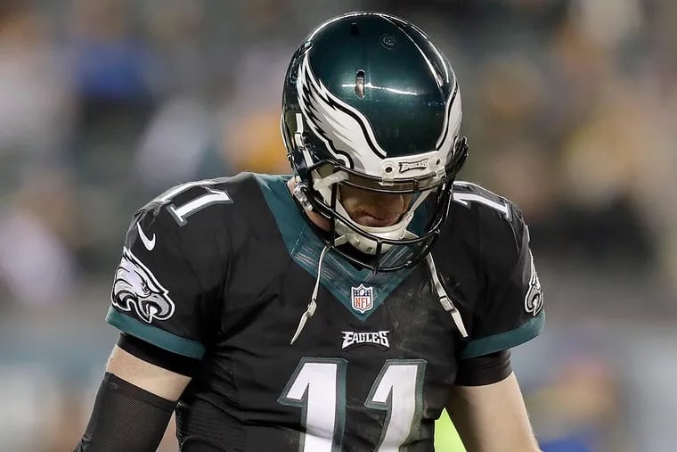 Eagles quarterback Carson Wentz started off with no interceptions in a 3-0 start, but has eight since.