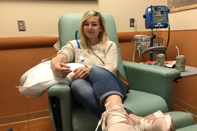 Annalise Mabe during a Remicade infusion to treat Crohn's disease.