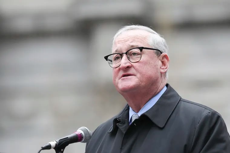 Philadelphia Mayor Jim Kenney speaks during an event at LOVE Park in March. He vetoed a bill this week that seeks to prohibit supervised drug consumption sites in most of the city.
