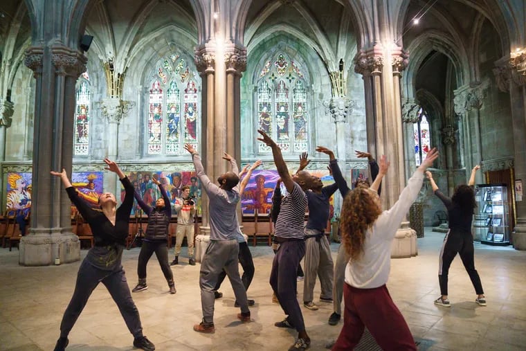 Dancers rehearse Reggie Wilson's "Grounds That Shout" at the Church of the Advocate last week. The site-specific work considers churches not just as sacred spaces, but as parts of history, meeting places, performance spaces, and more.