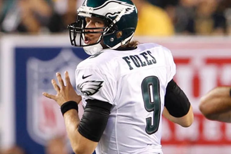 Nick Foles completed 6 of 10 passes for 144 yards and tossed two long touchdowns in Thursday's game. (Ron Cortes/Staff Photographer)