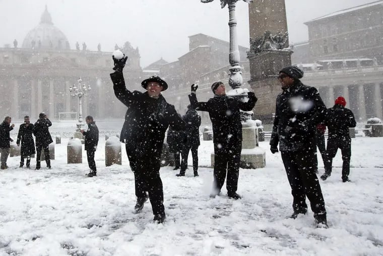 Snowballs in St. Peter’s Square last week. A sure sign of change.