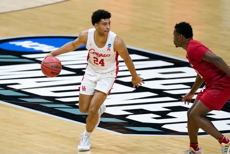 Houston's Quentin Grimes playing against Rutgers during the NCAA Tournament in March. He could be an option for the Sixers in the 2021 NBA draft.
