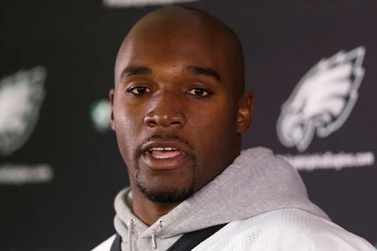 DeMeco Ryans speaks during a news conference after NFL football practice at the team's training facility, Wednesday, Jan. 1, 2014, in Philadelphia. The Eagles host the New Orleans Saints in a wild-card playoff game on Saturday. (Matt Rourke/AP)