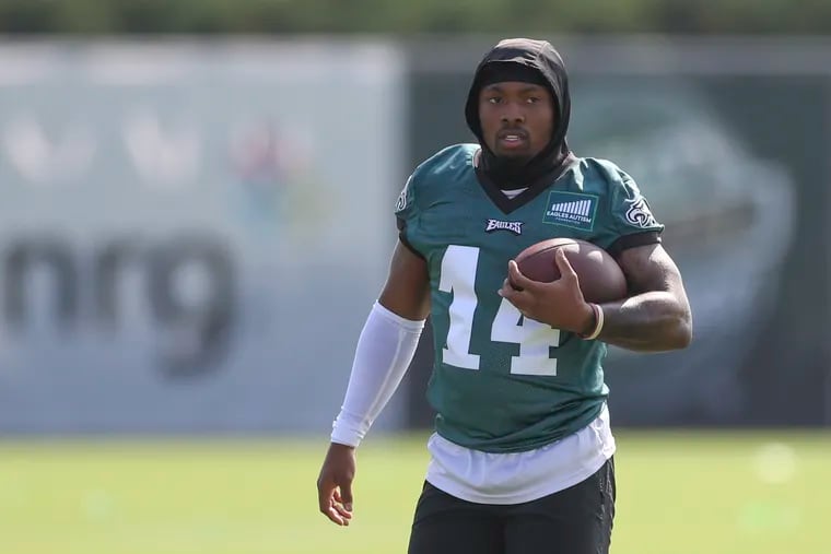 Eagles running back Kenneth Gainwell on the first day of training camp at the NovaCare Complex in Philadelphia on Wednesday, July 26, 2023.