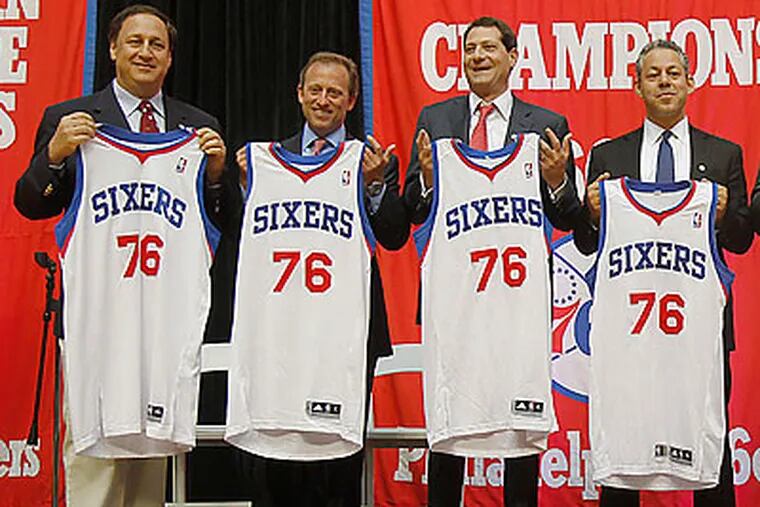 The Sixers held a press conference Tuesday to introduce new owner Joshua Harris (second from left). (Akira Suwa/Staff Photographer)