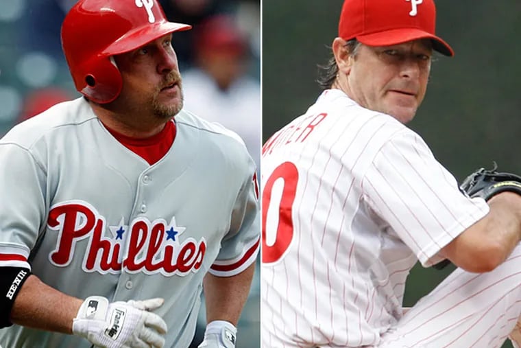 Former Phillies Matt Stairs (left) and Jamie Moyer (right). (AP file photos)