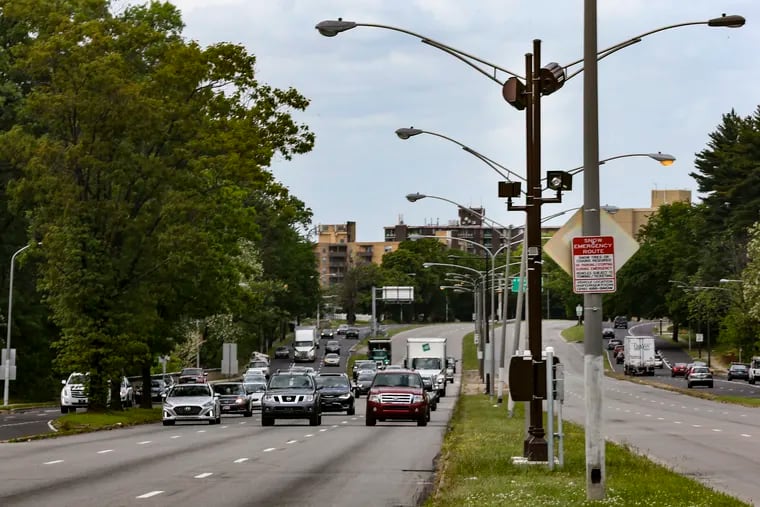 Traffic moves along near Strahle Street. Speed cameras went active June 1 on Roosevelt Blvd.