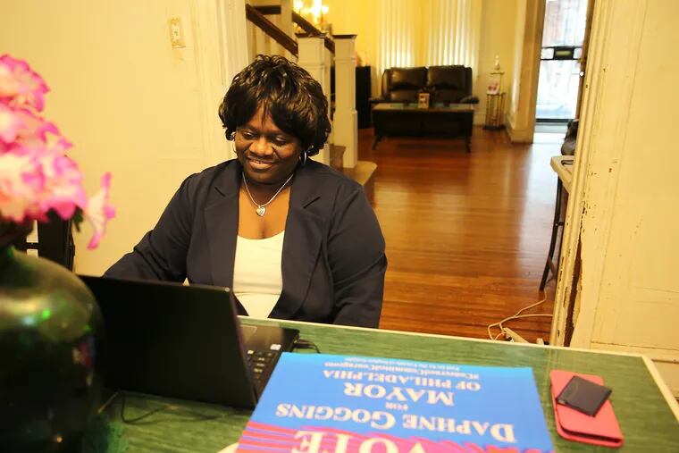Daphne Jenkins Goggins, who is endorsed by the Republican Party to run against Mayor Jim Kenney, uses her laptop at her home in Philadelphia on Feb. 15, 2019.