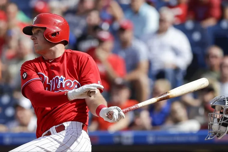 What will Rhys Hoskins do for an encore? He arrives at spring training as a left fielder and a staple in the middle of the Phillies lineup.