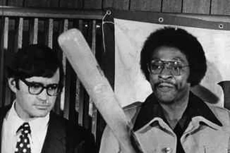 Phillies president Ruly Carpenter looks on as Dick Allen rejoins team in 1975.