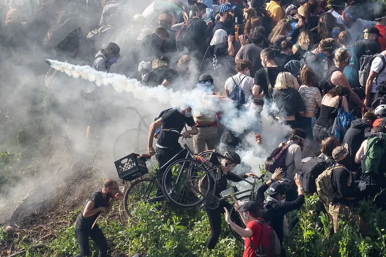 Tear gas is fired at protesters on I-676 on the third day of Philadelphia protests in response to the police shooting of George Floyd in Minneapolis in 2020.
