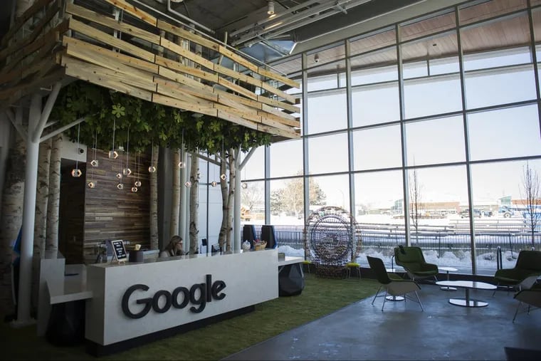 A reception desk at the new Google campus in Boulder, Colo.