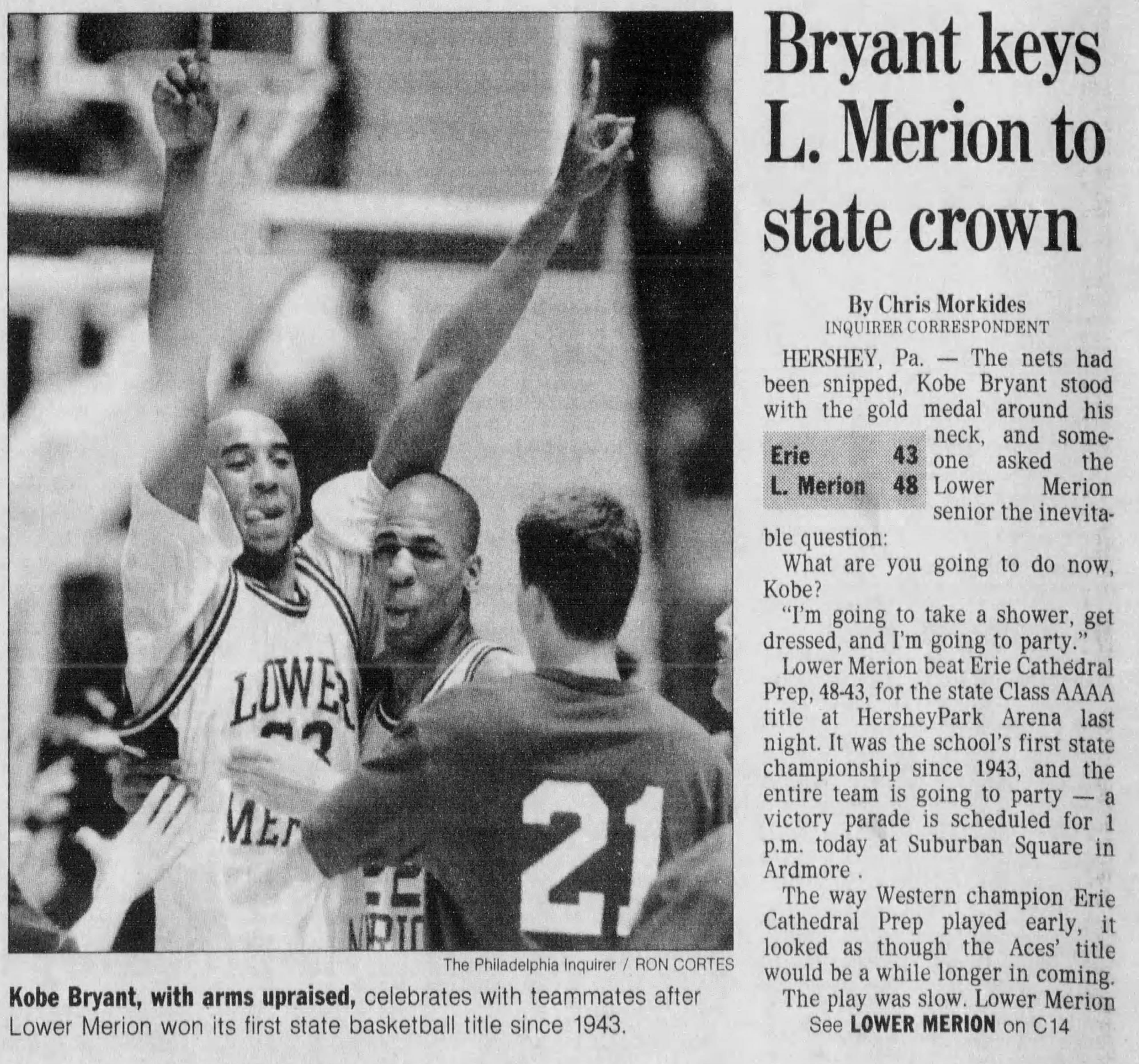 Kobe Bryant Lower Merion High School 18x30 Custom Framed L.A. Times  Newspaper