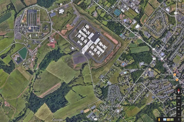 Aerial image of SCI Graterford on the left and the new SCI Phoenix on the right in Skippack Township, Montgomery County.