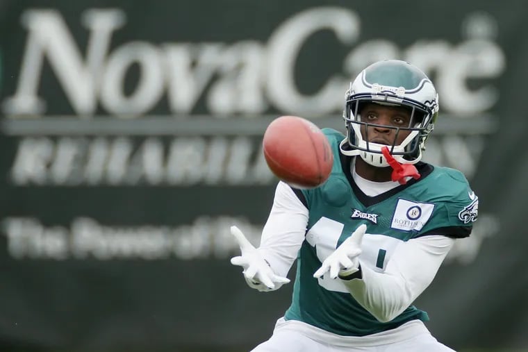 Jalen Reagor, shown at Wednesday's practice, brings outside speed and good hands to Carson Wentz's arsenal.