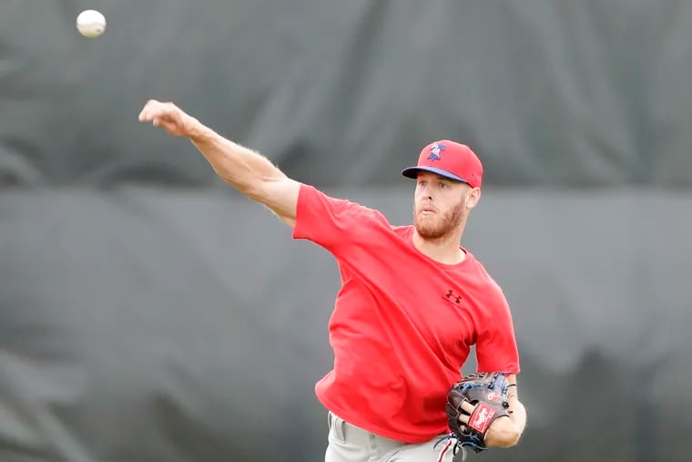 Phillies pitcher Zack Wheeler throws the baseball during spring training workouts at the Carpenter Complex in Clearwater, Florida on Wednesday, February 26, 2020.