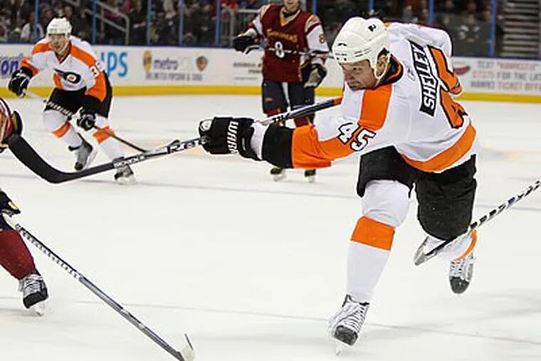 Jody Shelley scored the Flyers' first goal during the second period of Friday's game. (John Bazemore/AP Photo)