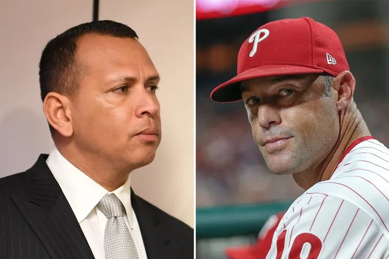 ESPN announcer Alex Rodriguez (left) surprised many Phillies fans for his willingness to criticize the decision of manager Gabe Kapler.