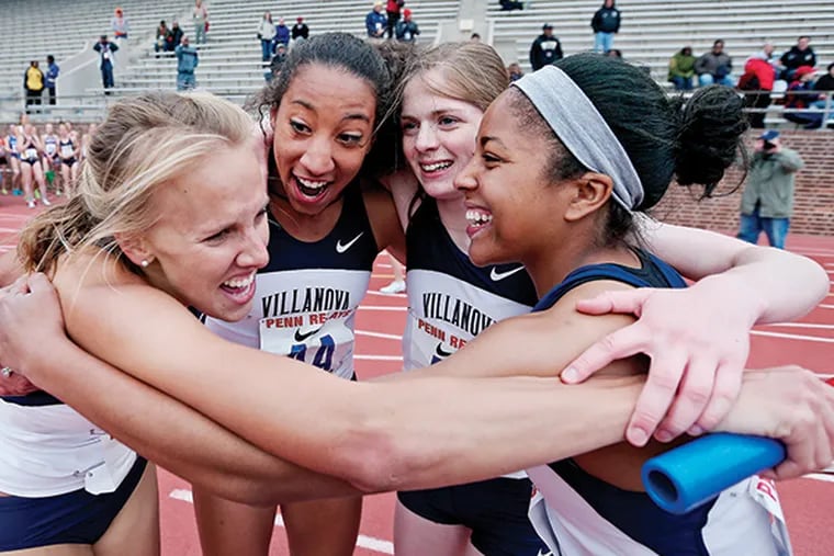 Villanova's team won the College Women's Distance Medley on Thursday, April 23 at the Penn Relays. (David Maialetti/Staff Photographer)