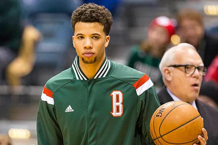 Milwaukee Bucks guard Michael Carter-Williams (5) during warmups prior to the game against the Denver Nuggets at BMO Harris Bradley Center. (Jeff Hanisch/USA Today)