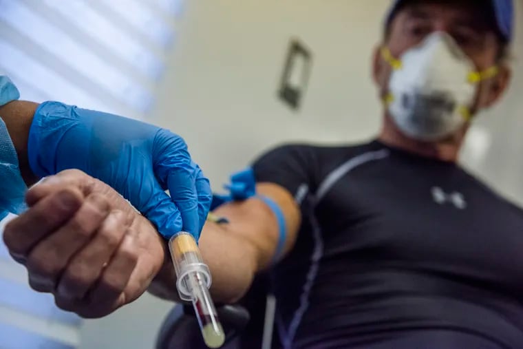 A nurse drawing blood last month for an antibody test at a District of Columbia testing site.