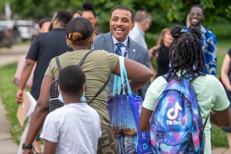Philadelphia School District Superintendent Dr. Tony Watlington Sr. greeted students entering summer programs in this 2022 file photo. For the summer of 2023, the school system is spending $20 million to offer summer programs to 15,000 youth.