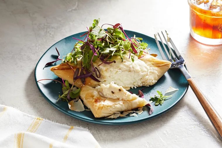 Baked Halibut on Phyllo With Parm Topping. MUST CREDIT: Photo by Tom McCorkle for The Washington Post.
