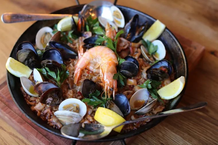 The seafood paella for two at Barcelona Wine Bar on East Passyunk Avenue.