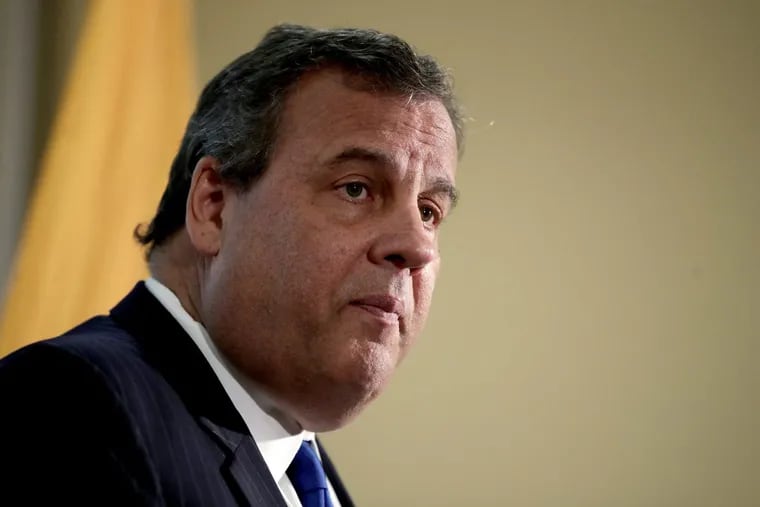 FILE- In this Nov. 29, 2017, file photo, New Jersey. Gov. Chris Christie speaks during a news conference at the Integrity House drug addiction rehabilitation center in Newark, N.J. Christie is set to deliver his final state of the state address on Tuesday, Jan. 9, 2018. Christie will be turning over state government control to Democratic Gov.-elect Phil Murphy, who takes office on Jan. 16. (AP Photo/Julio Cortez, File)