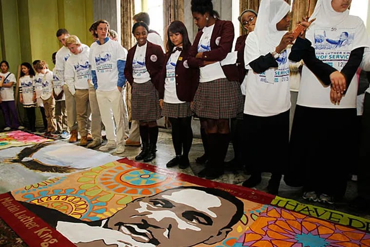 Panels made by students and the Philadelphia Mural Arts Program for display during the annual Greater Philadelphia day of service in 2012 at Girard College.