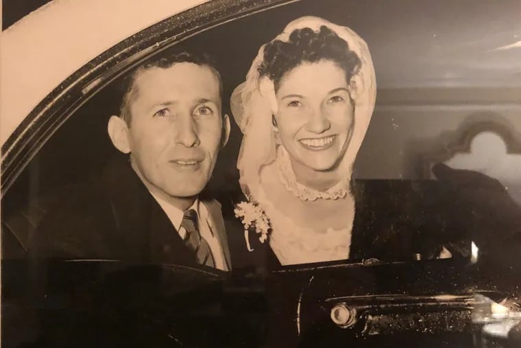 Mrs. Cunnane and husband Bill on their wedding day, 1956. They met in Jenkintown at an Irish bar.