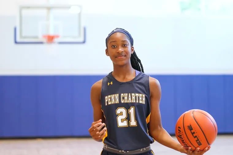 Eighth grader Ryan Carter, a member of the Penn Charter girls' basketball team, poses for a portrait inside the school's gym on Sept. 21. Carter already has multiple college offers.