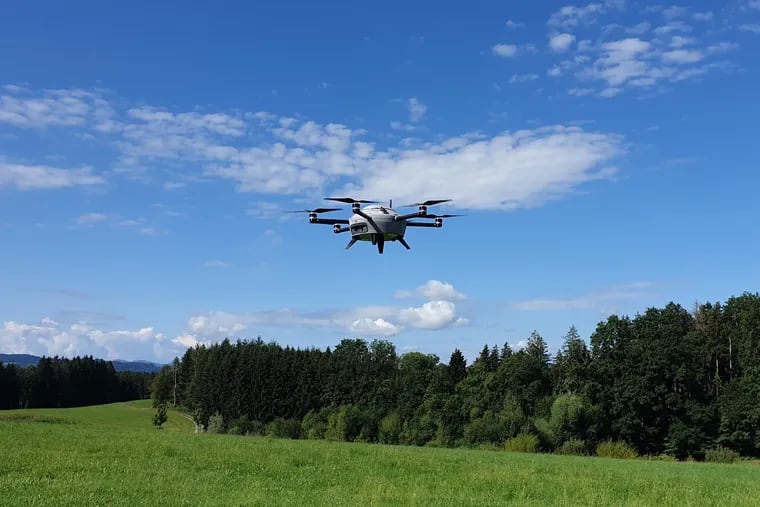 A Meteodrone in flight in the countryside near Meteomatics headquarters in St. Gallen, Switzerland.