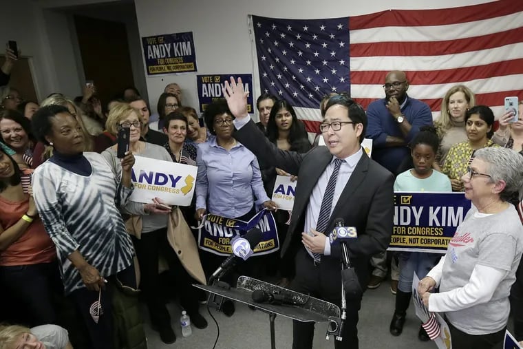 Rep.-elect Andy Kim, a New Jersey Democrat, greets supporters.