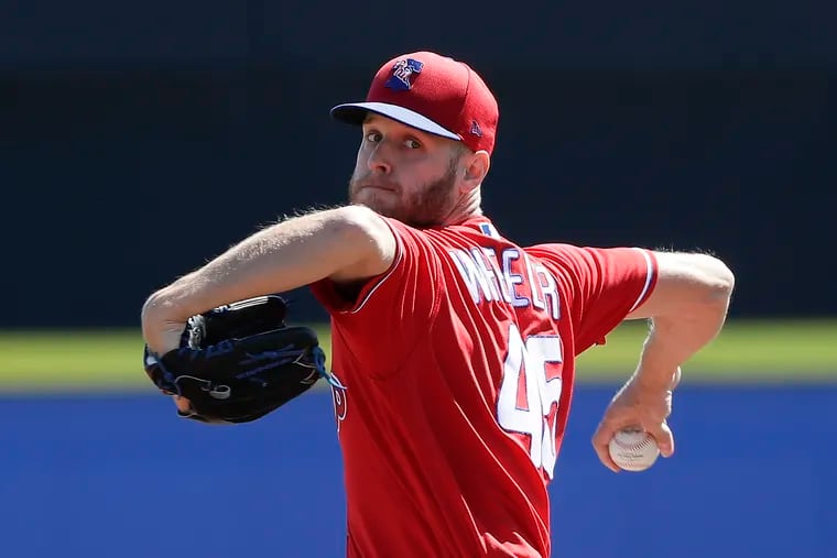 Phillies pitcher Zach Wheeler pitched two innings on Saturday and allowed two runs, both of which came on a two-run homer off a two-seamer in the second inning.