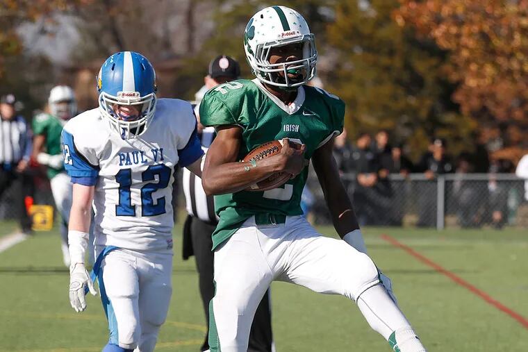 Camden Catholic's Tyree Rodgers high-steps it into the end zone.